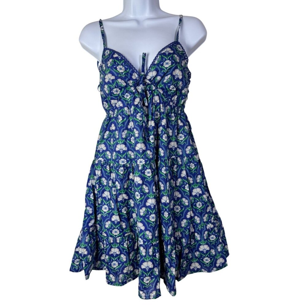 NEW Japna Blue Floral Mini Dress Size XS Boho Summer Whimsical Blossom Spring